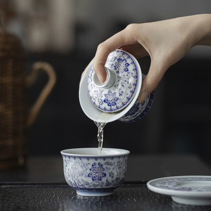Qing Hua Lotus Vines Sancai Gaiwan Tea Cup