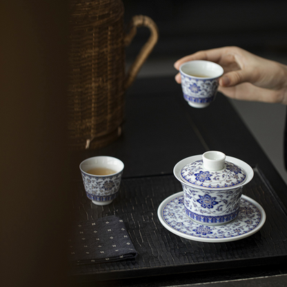 Qing Hua Lotus Vines Sancai Gaiwan Tea Cup