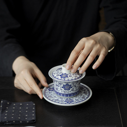 Qing Hua Lotus Vines Sancai Gaiwan Tea Cup