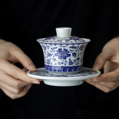 Qing Hua Lotus Vines Sancai Gaiwan Tea Cup