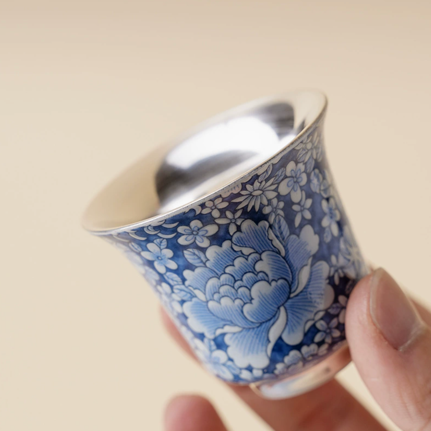 999 Sterling Silver Qing Hua Thousand Flowers Flared Bell-Mouth Tea Cup