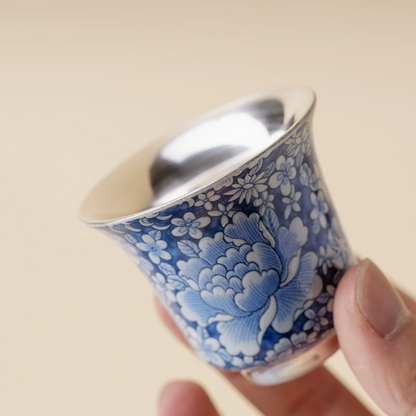 999 Sterling Silver Qing Hua Thousand Flowers Flared Bell-Mouth Tea Cup