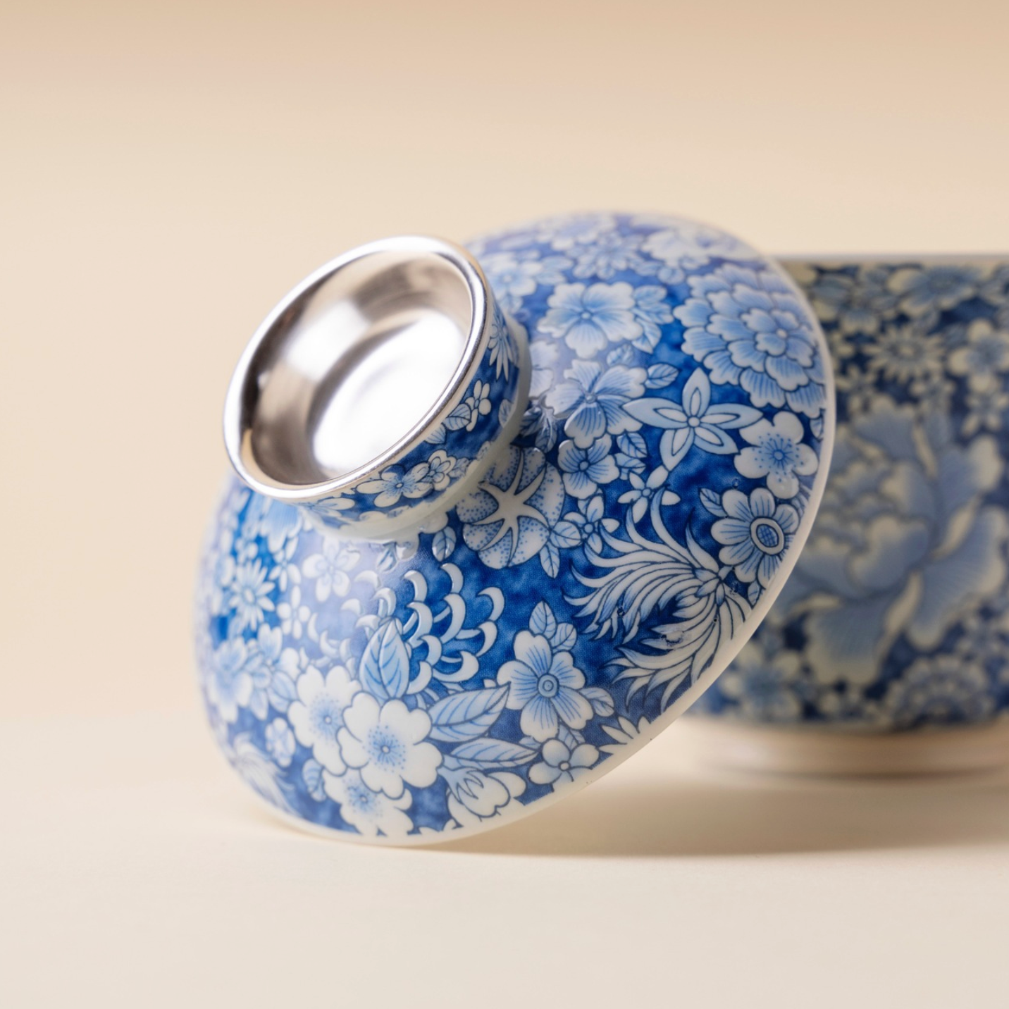999 Sterling Silver Qing Hua Thousand Flowers Gaiwan Tea Cup