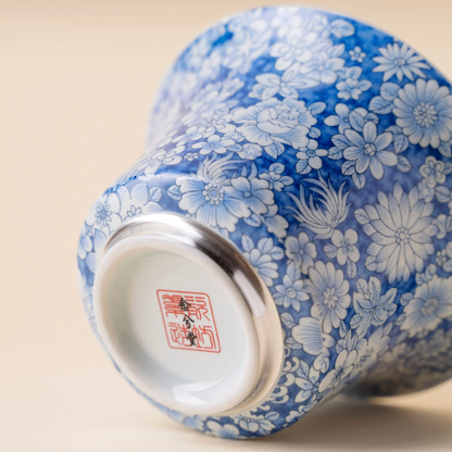 999 Sterling Silver Qing Hua Thousand Flowers Gaiwan Tea Cup