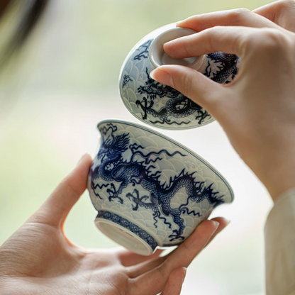 Qing Hua Dragon Sancai Covered Gaiwan Tea Cup