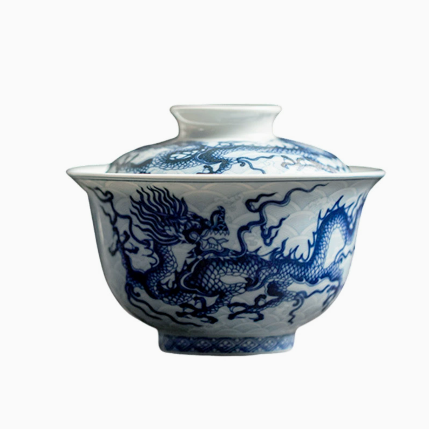 Qing Hua Dragon Sancai Covered Gaiwan Tea Cup