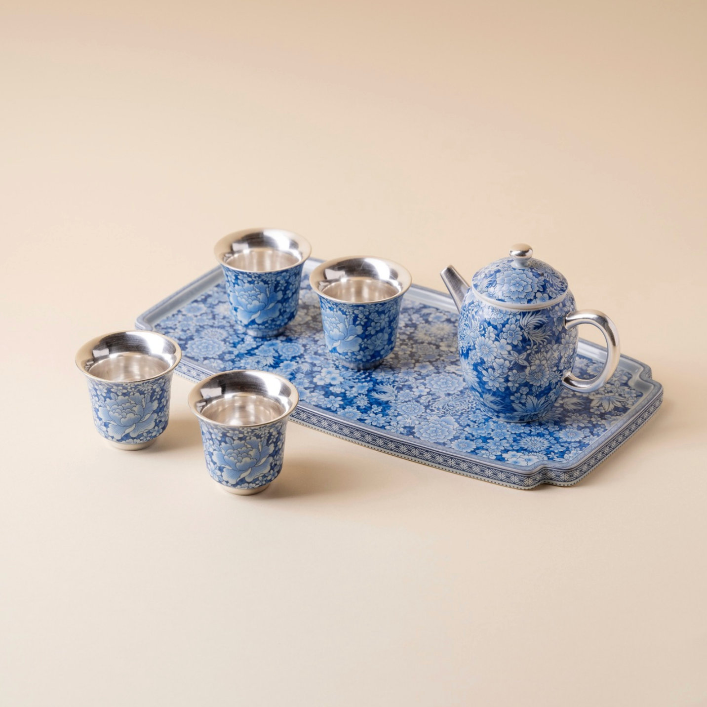 999 Sterling Silver Qing Hua Thousand Flowers Gift Set
