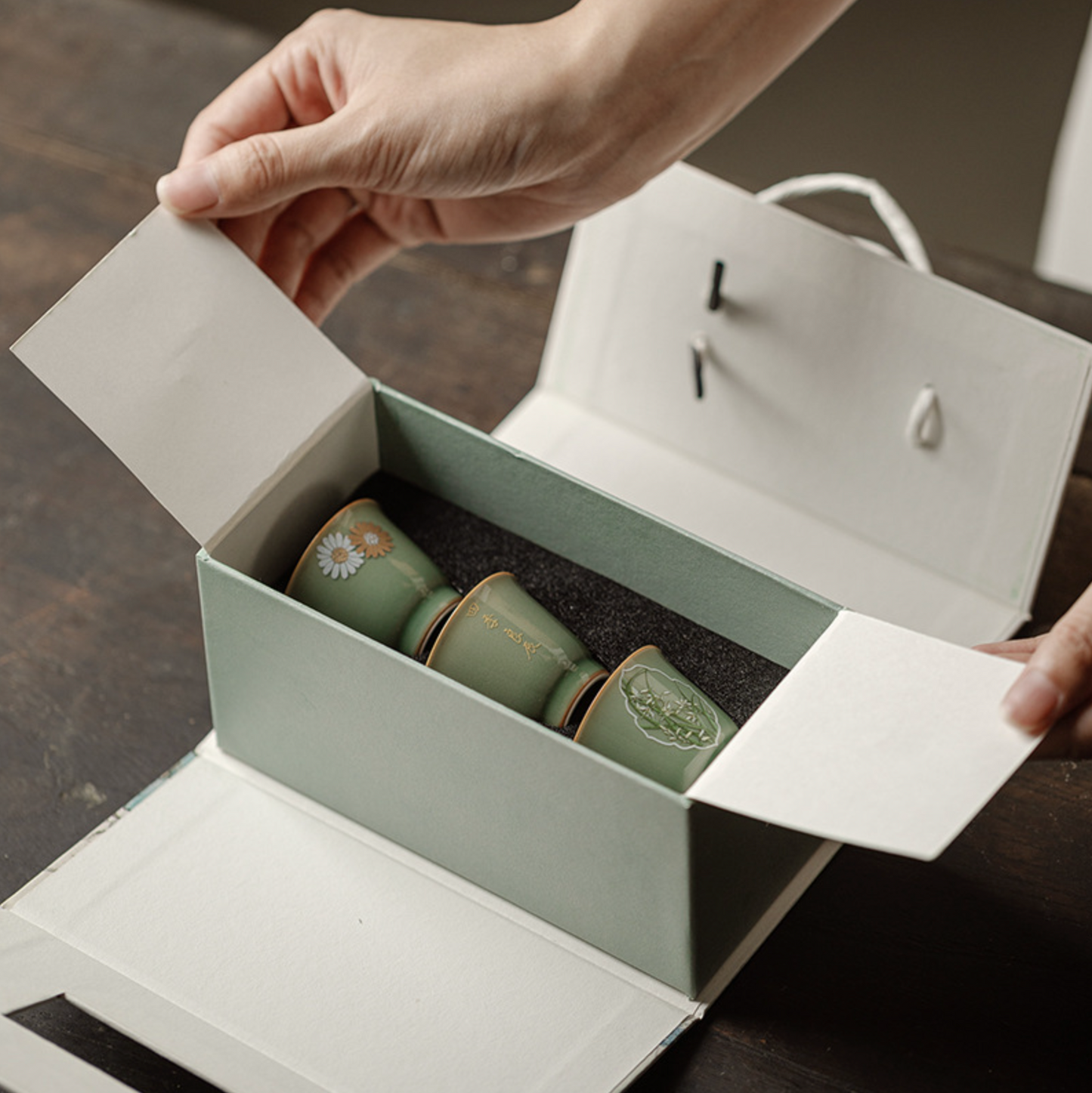 Yue Kiln 3-Piece Small Tea Cup Gift Box Set
