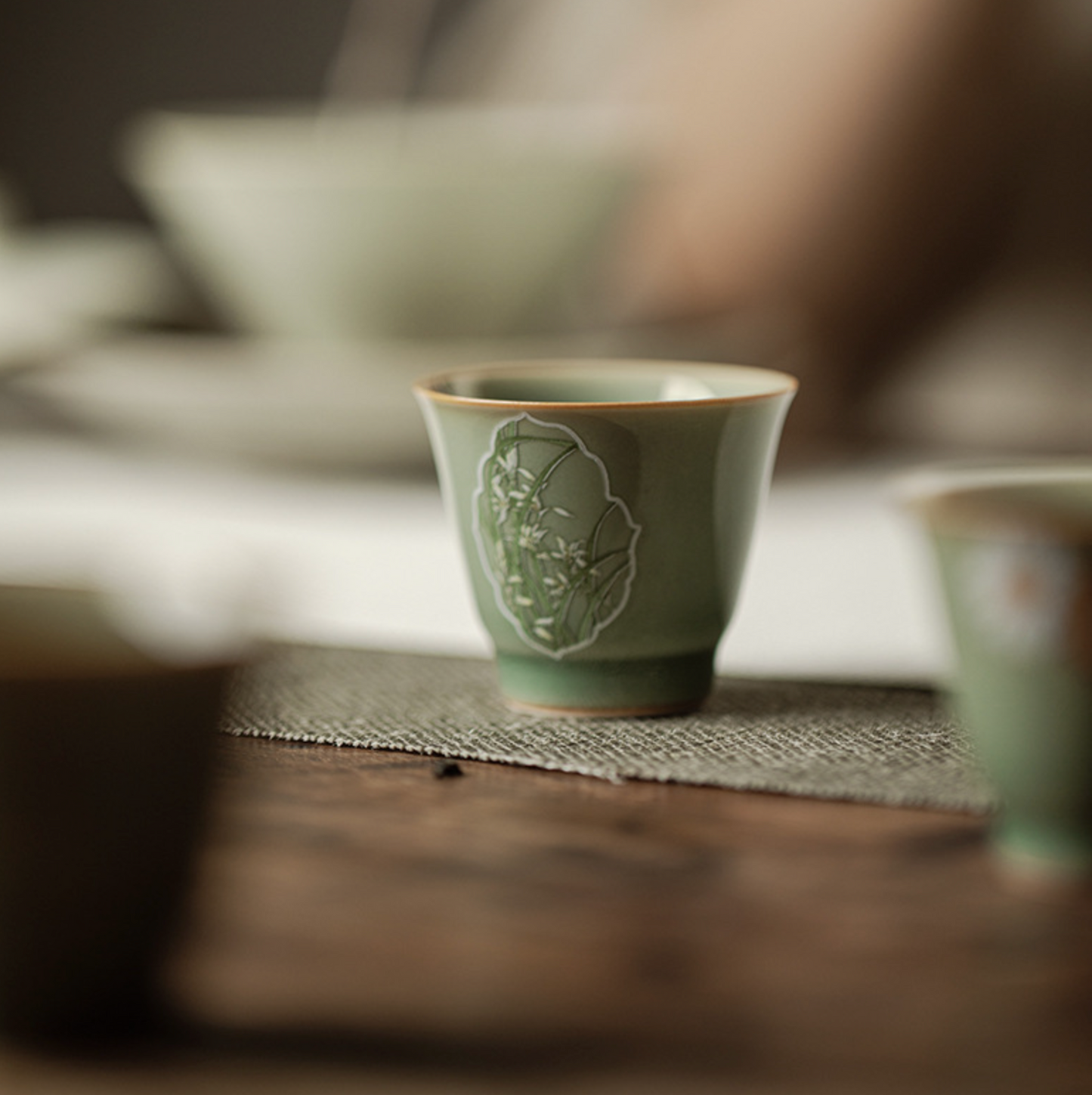 Yue Kiln 3-Piece Small Tea Cup Gift Box Set