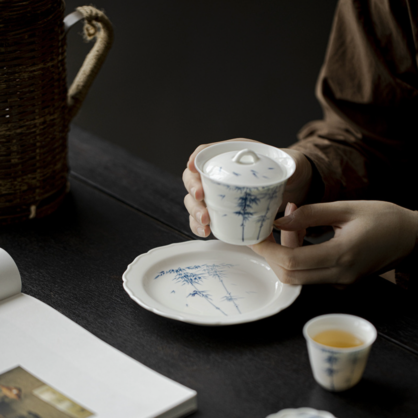 Qing Hua Bamboo Tea Cup Tray