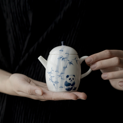 Qing Hua Panda Round Tea Pot