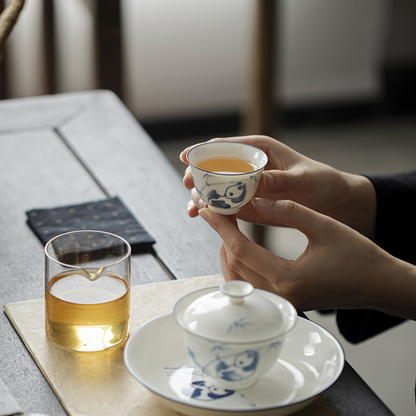 Qing Hua Panda Short Tea Cup