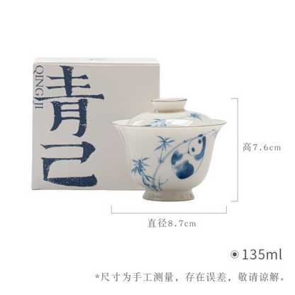 Qing Hua Panda Covered Tea Cup