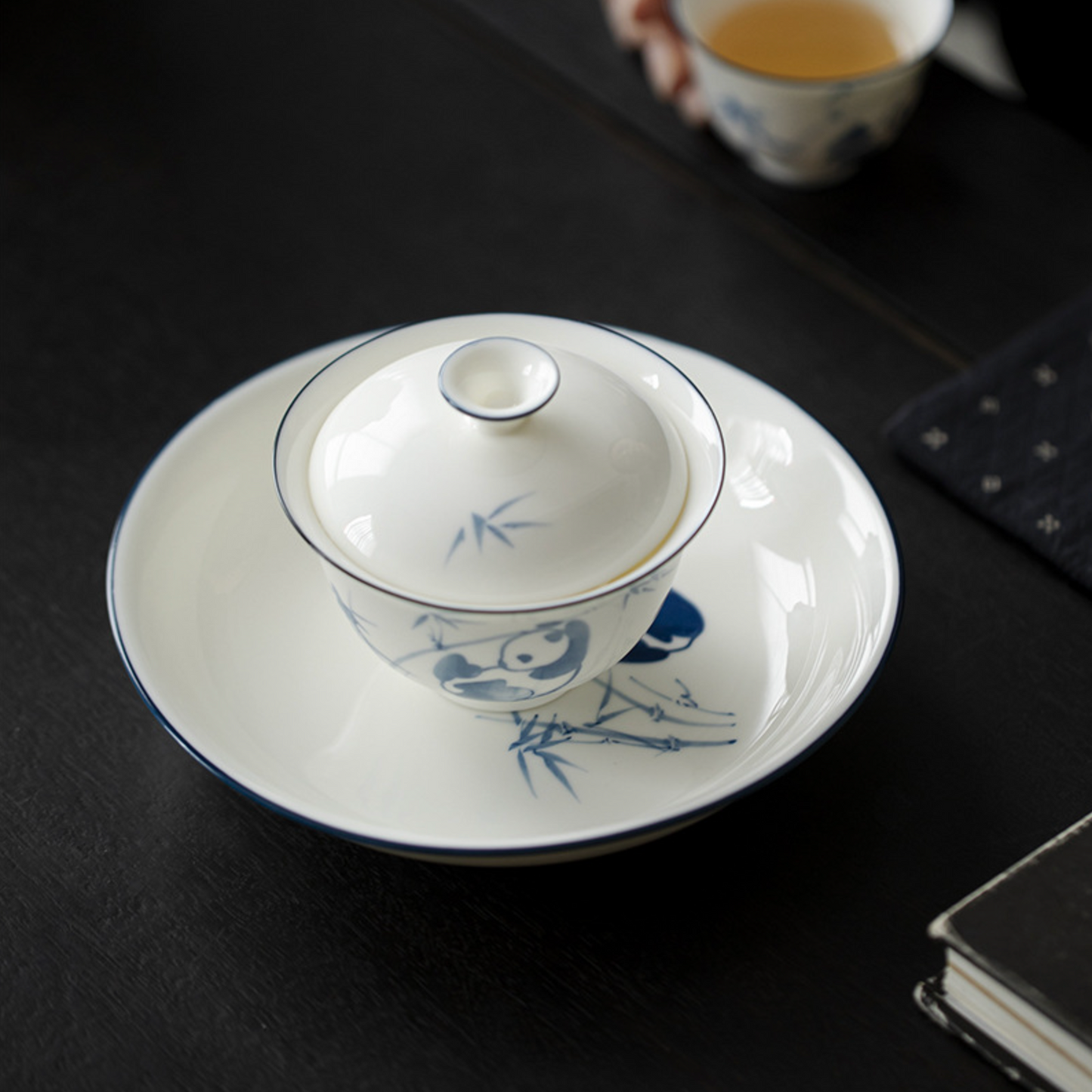 Qing Hua Panda Tea Cup Tray