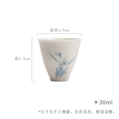 Qing Hua Orchid & Magnolia Tea Cups