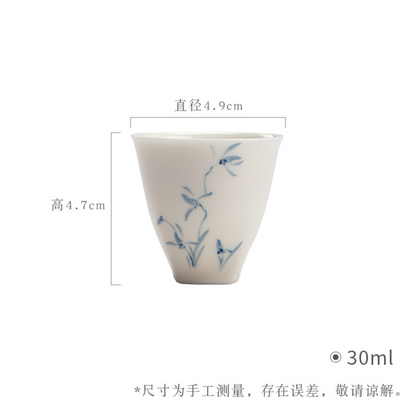 Qing Hua Orchid & Magnolia Tea Cups