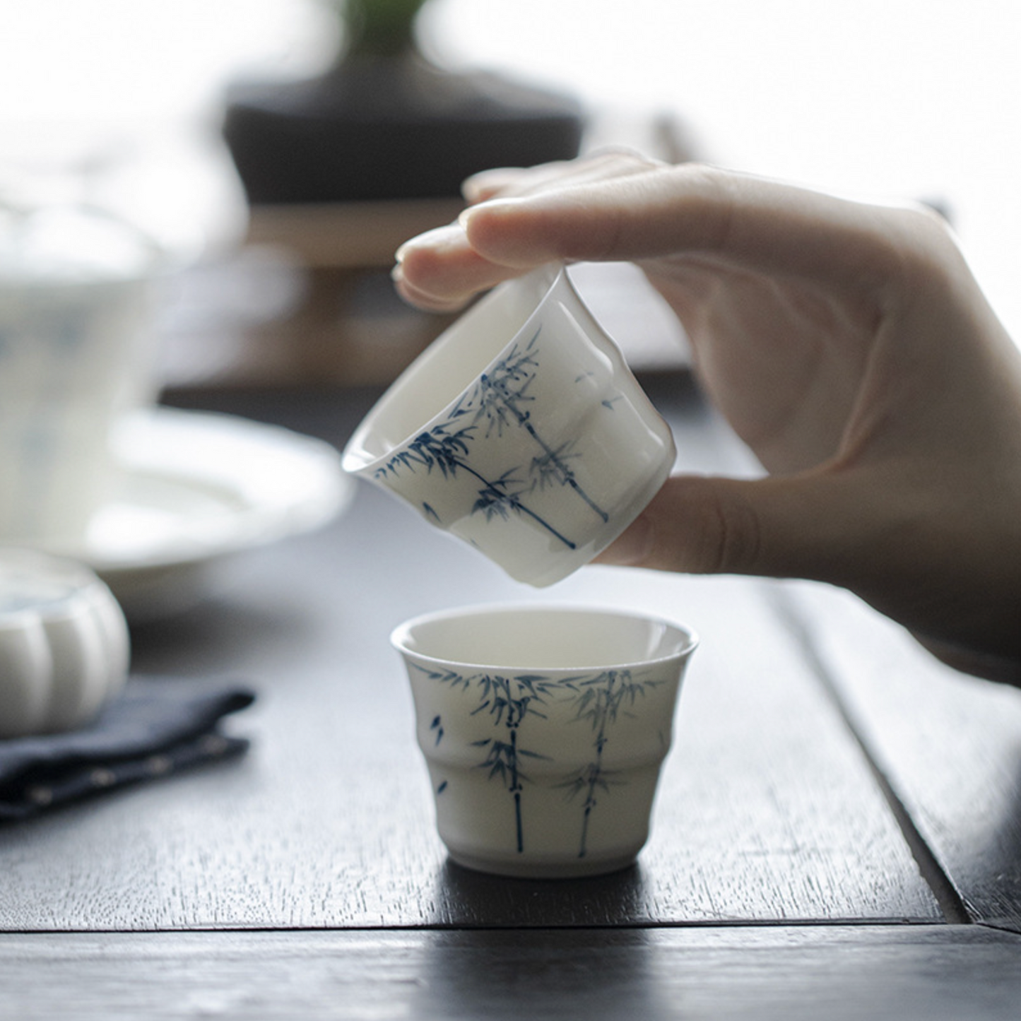 Qing Hua Bamboo-Shaped Tea Cup