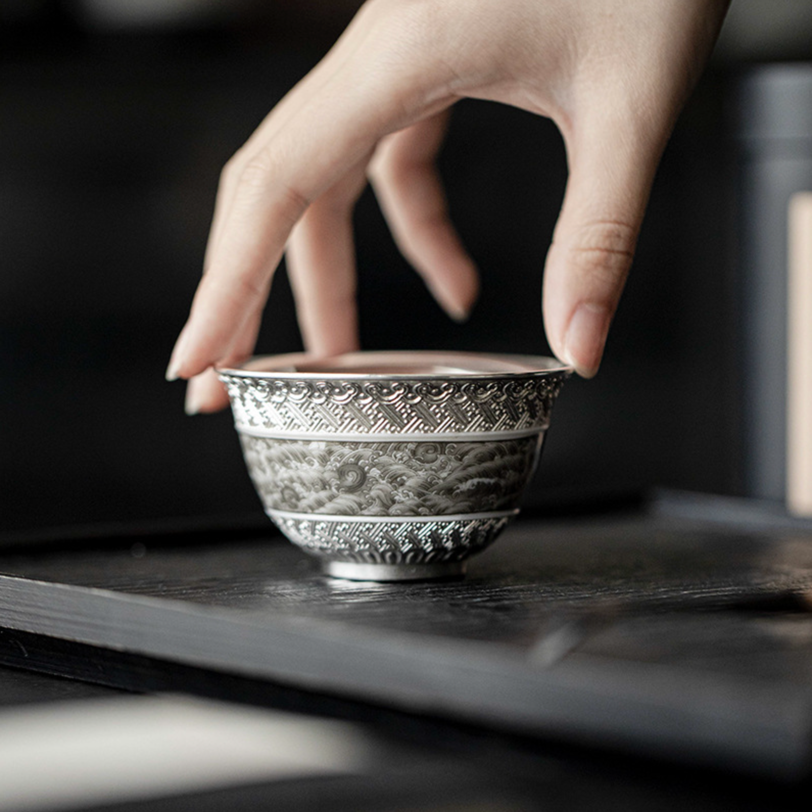 999 Sterling Silver Landscape & Wave Chinese Tea Cup – Tang Heritage 999 Sterling Silver Landscape & Wave Chinese Tea Cup – Tang Heritage