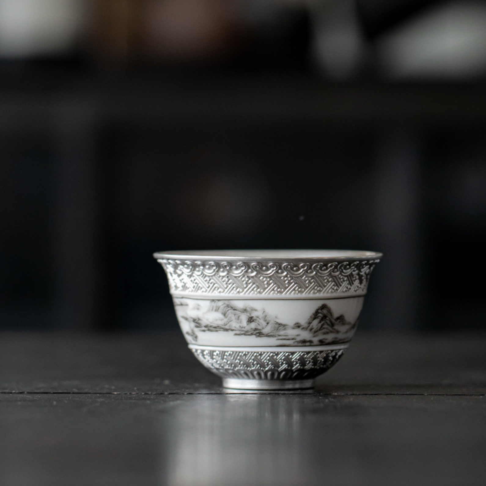 999 Sterling Silver Landscape & Wave Chinese Tea Cup – Tang Heritage