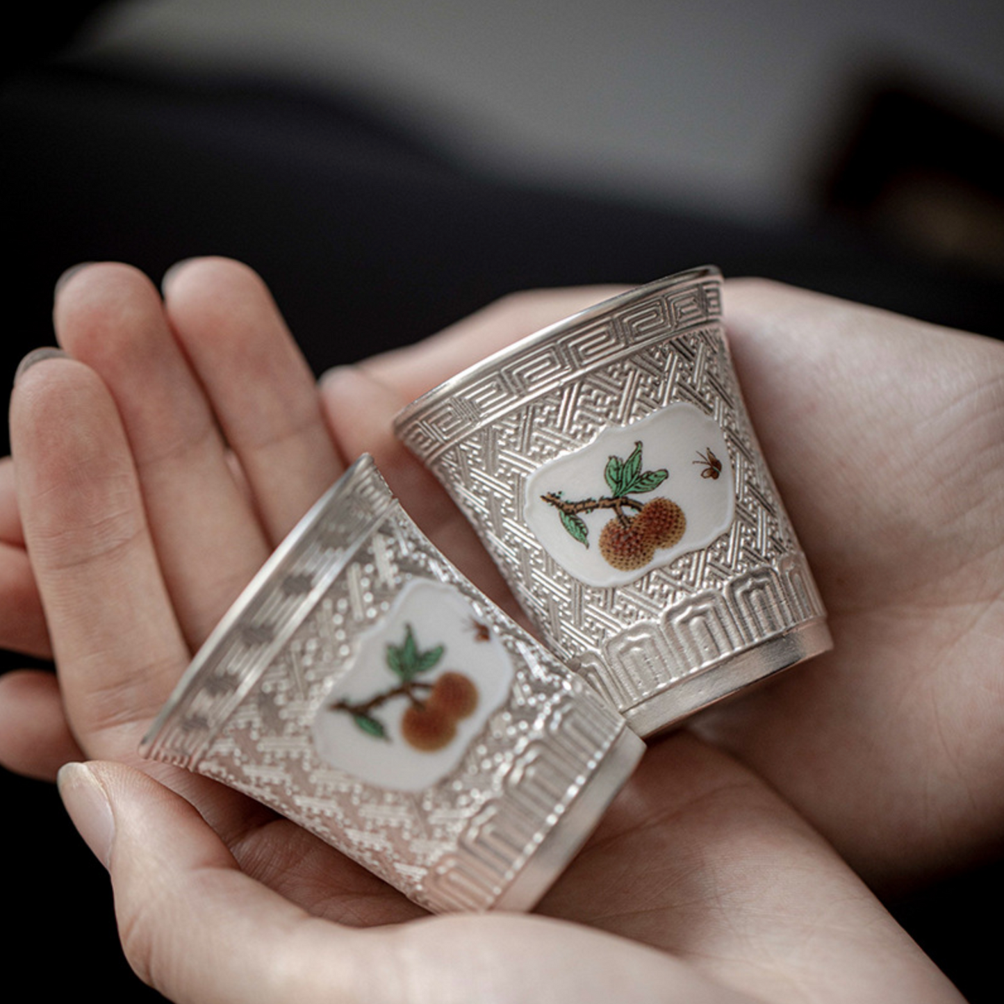 999 Sterling Silver Litchi Small Tea Cup