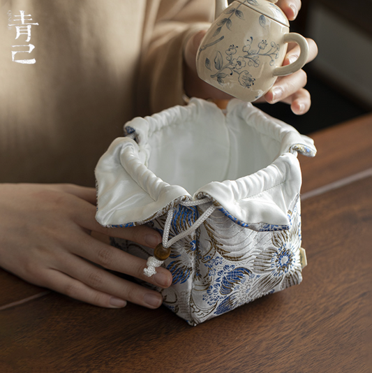 Celestial Blossoms Embroidery Tea Cloth Bag