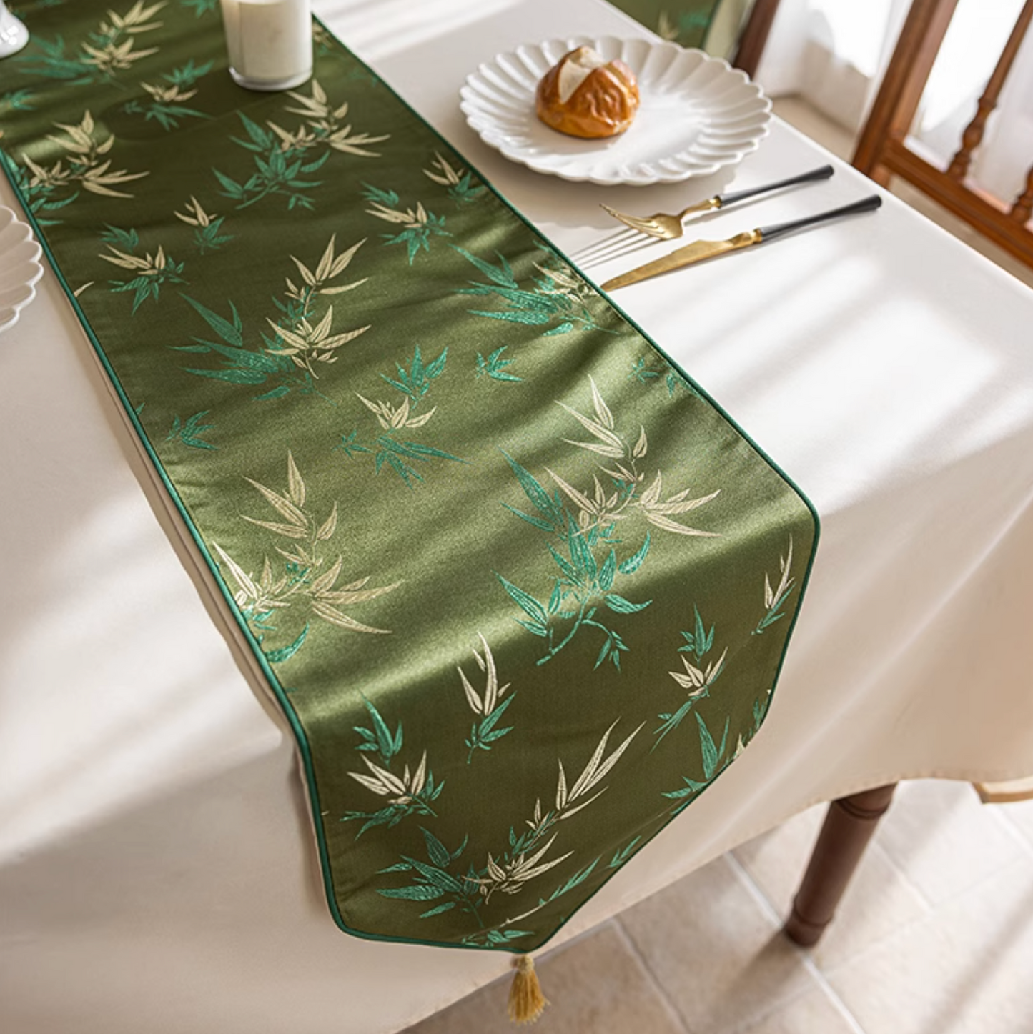 Jade Bamboo Embroidery Table Runner