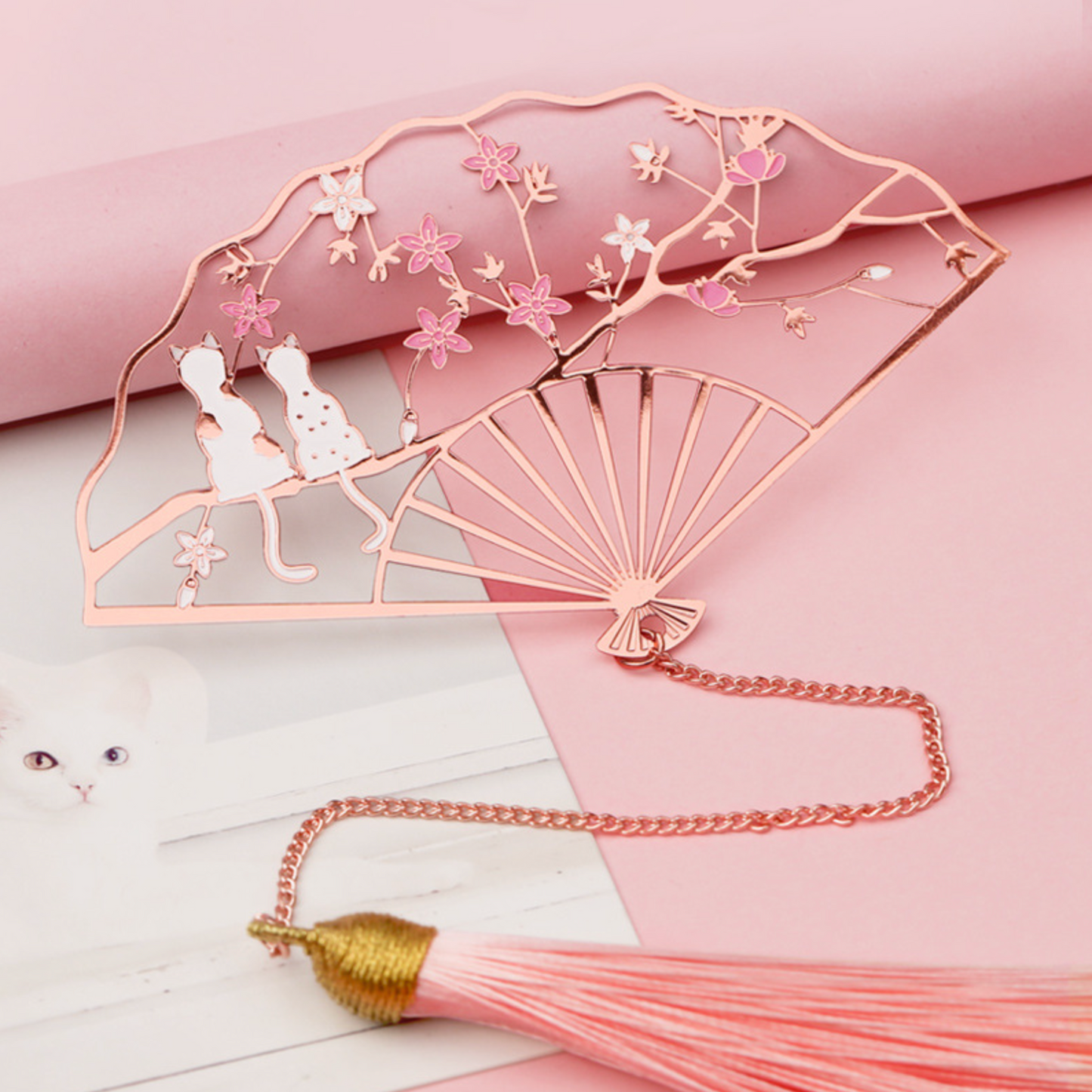 Blossom Serenity Cat Fan Bookmark Gift Set
