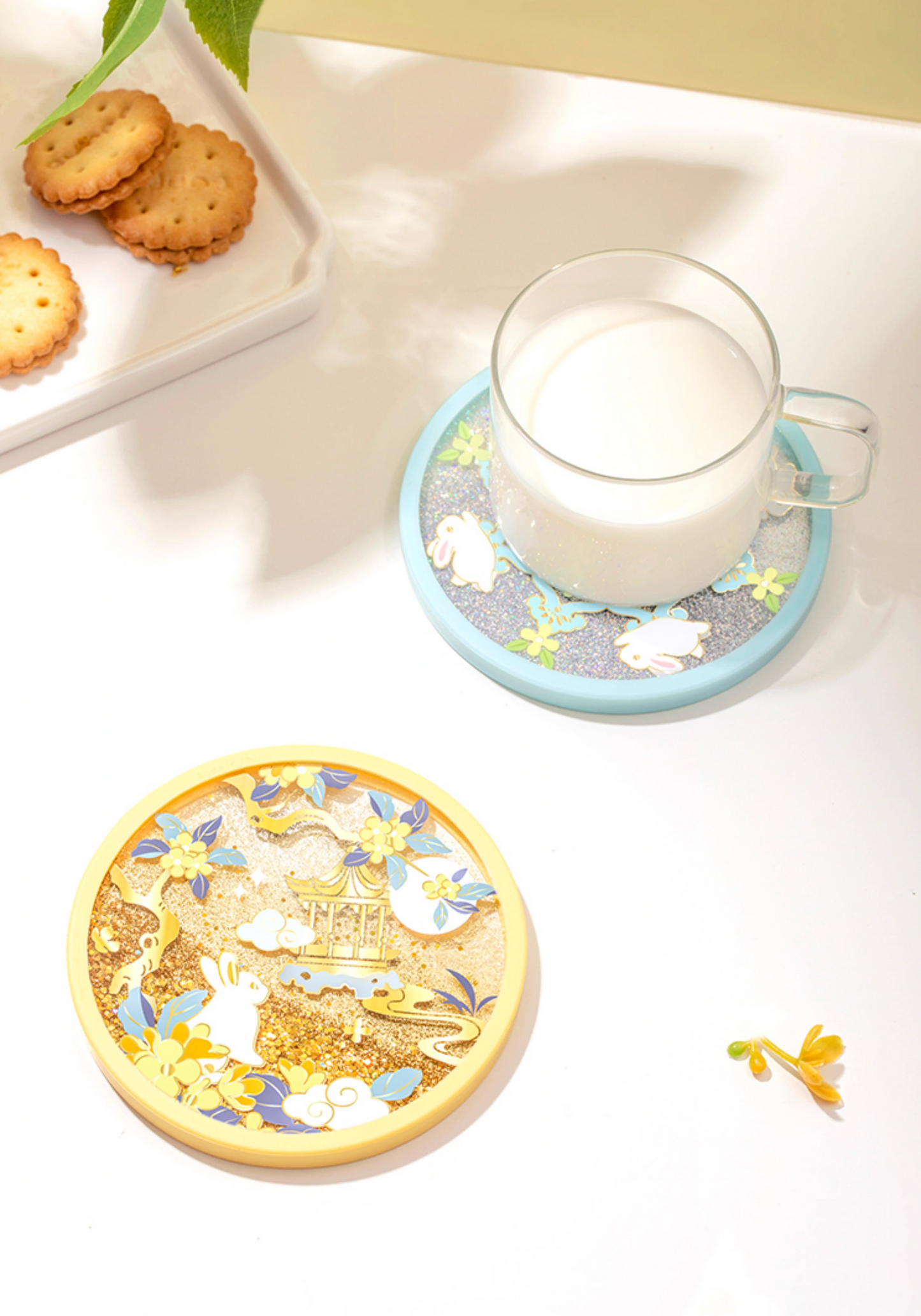 Jade Rabbit Glitter Quicksand Coasters Gift Set