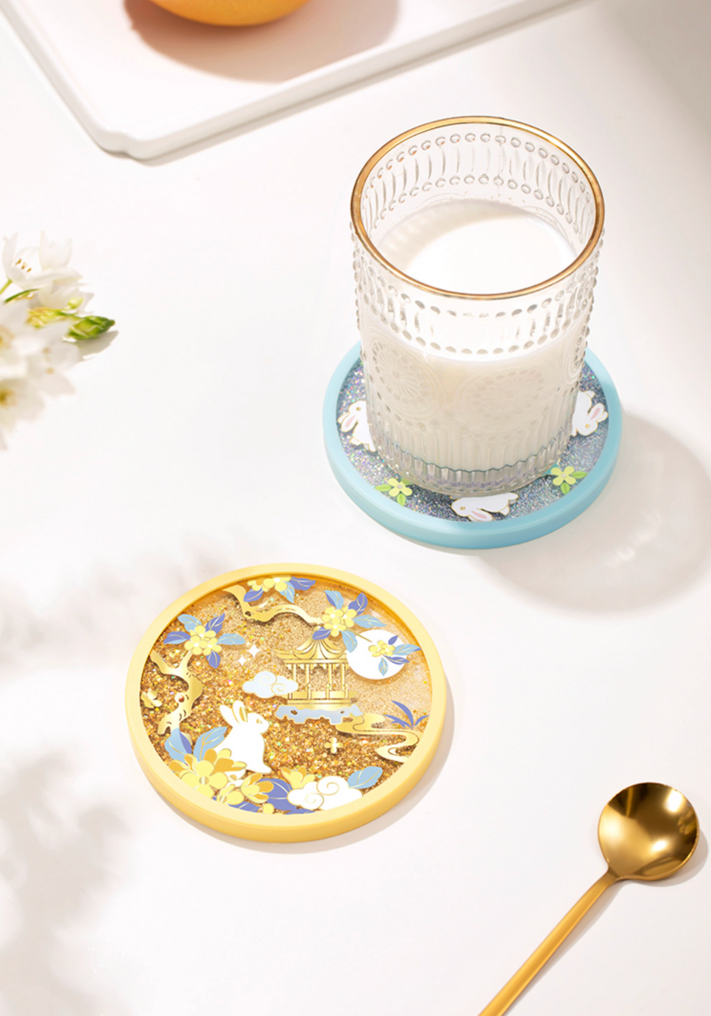 Jade Rabbit Glitter Quicksand Coasters Gift Set