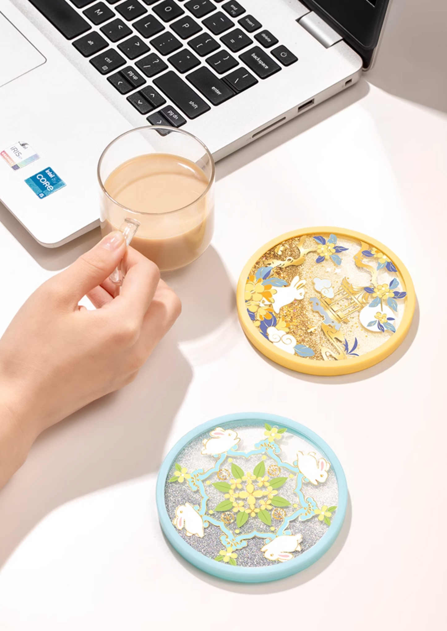 Jade Rabbit Glitter Quicksand Coasters Gift Set