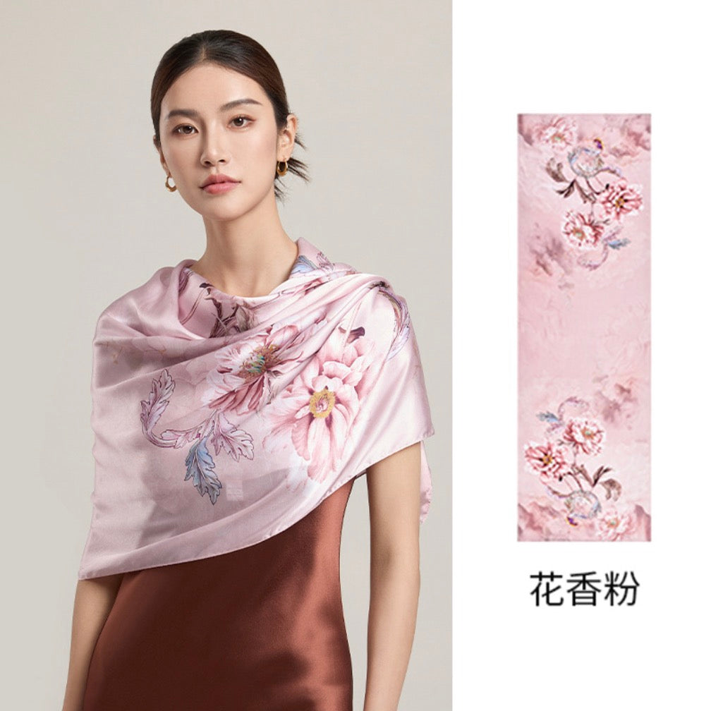 Petal Bloom Mulberry Silk Scarf (170x53cm)