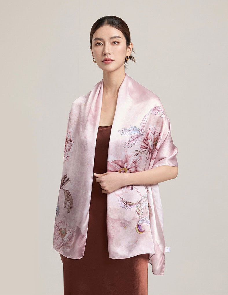 Petal Bloom Mulberry Silk Scarf (170x53cm)