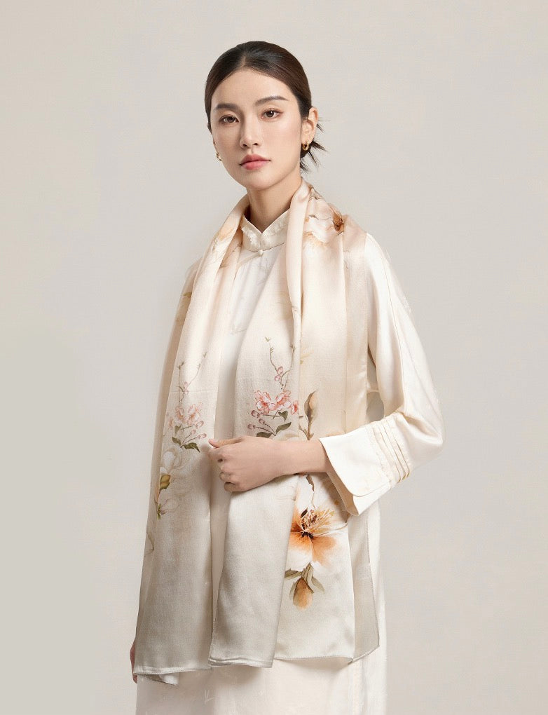 Ethereal Haze Mulberry Silk Scarf (170x53cm)