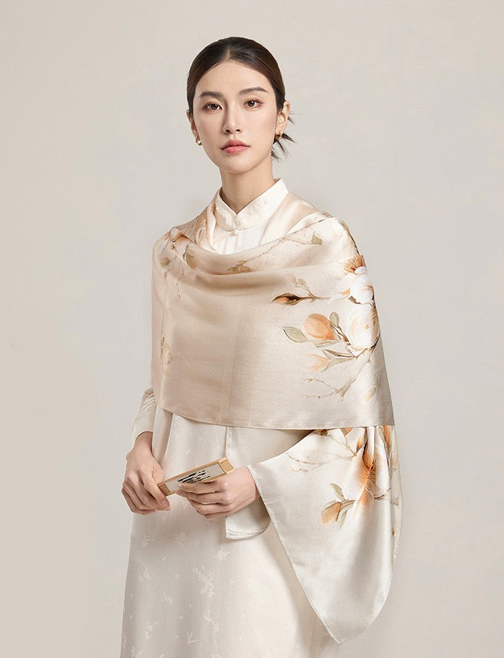 Ethereal Haze Mulberry Silk Scarf (170x53cm)
