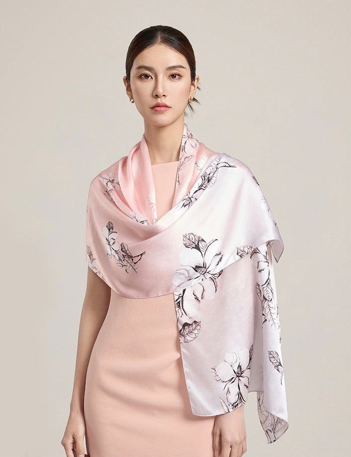 Petal Dusk Mulberry Silk Scarf (170x53cm)