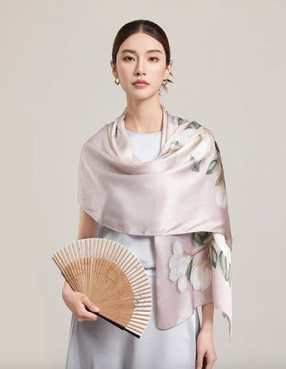 Whispering Magnolia Mulberry Silk Scarf (170x53cm)