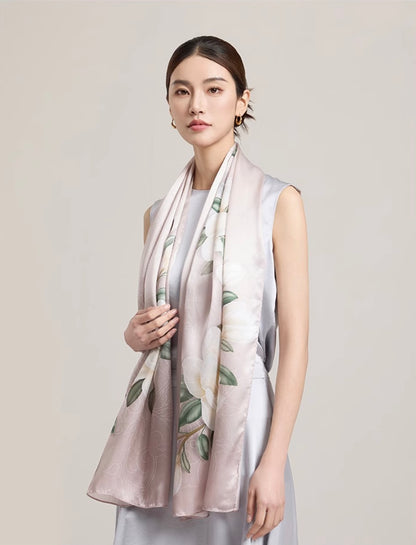 Whispering Magnolia Mulberry Silk Scarf (170x53cm)