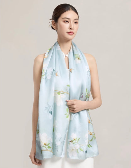 Frosted Spring Petals Mulberry Silk Scarf (170x53cm)