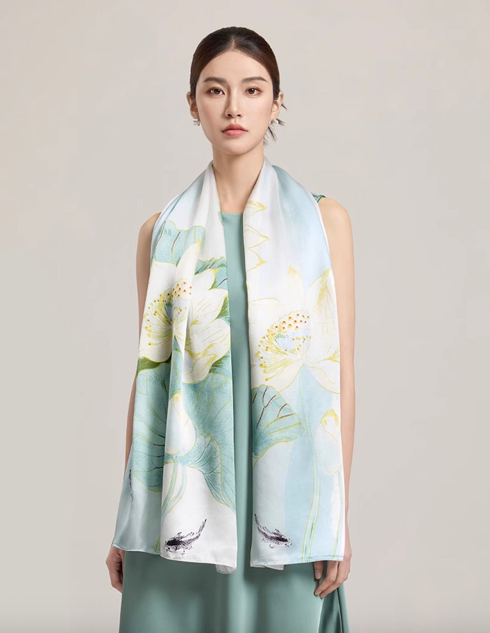 Lotus Dew Veil Mulberry Silk Scarf (170x53cm)