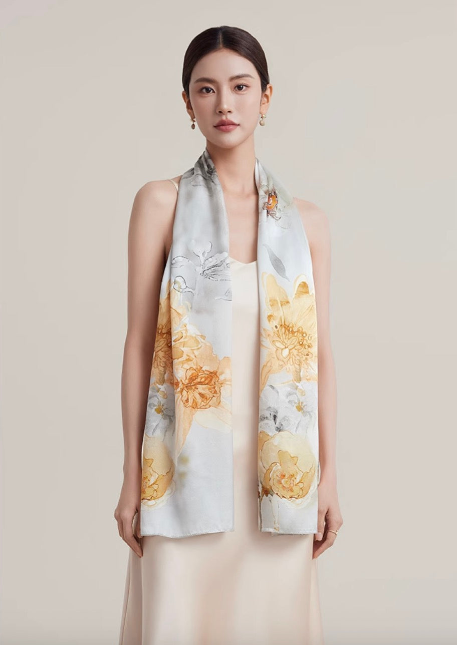 Sunlit Apricot Mulberry Silk Scarf (170x53cm)