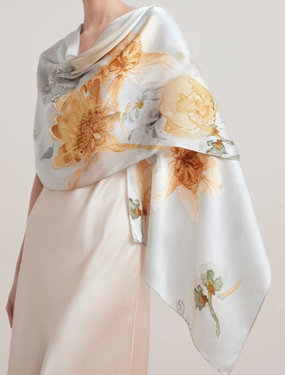 Sunlit Apricot Mulberry Silk Scarf (170x53cm)