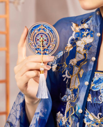 Royal Blue Cloisonné Hand Mirror Gift Set