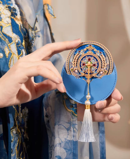 Royal Blue Cloisonné Hand Mirror Gift Set