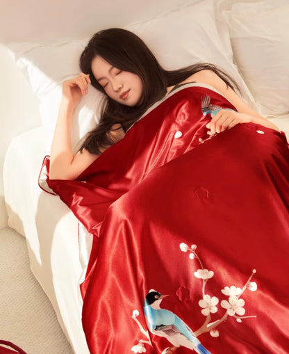 Plum Blossom Serenade Silk Blanket Gift Set