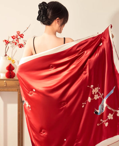 Plum Blossom Serenade Silk Blanket Gift Set