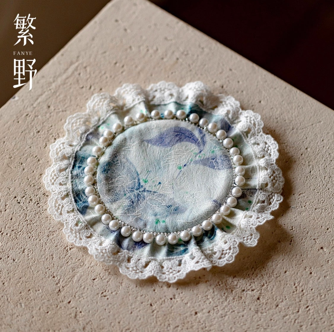 Blue Butterfly Pearl-Trimmed Silk Coaster