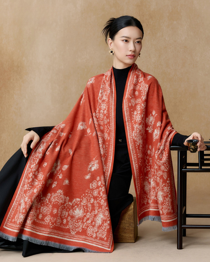 Serene Blossoms Brushed Silk Shawl / Scarf