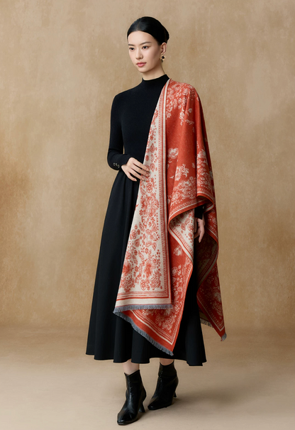 Serene Blossoms Brushed Silk Shawl / Scarf