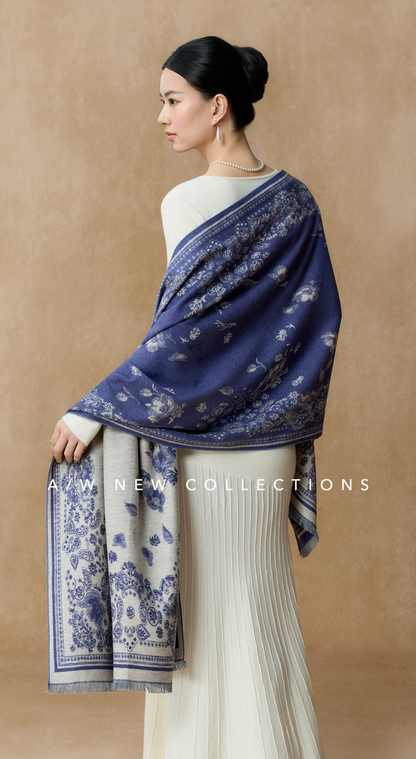 Serene Blossoms Brushed Silk Shawl / Scarf