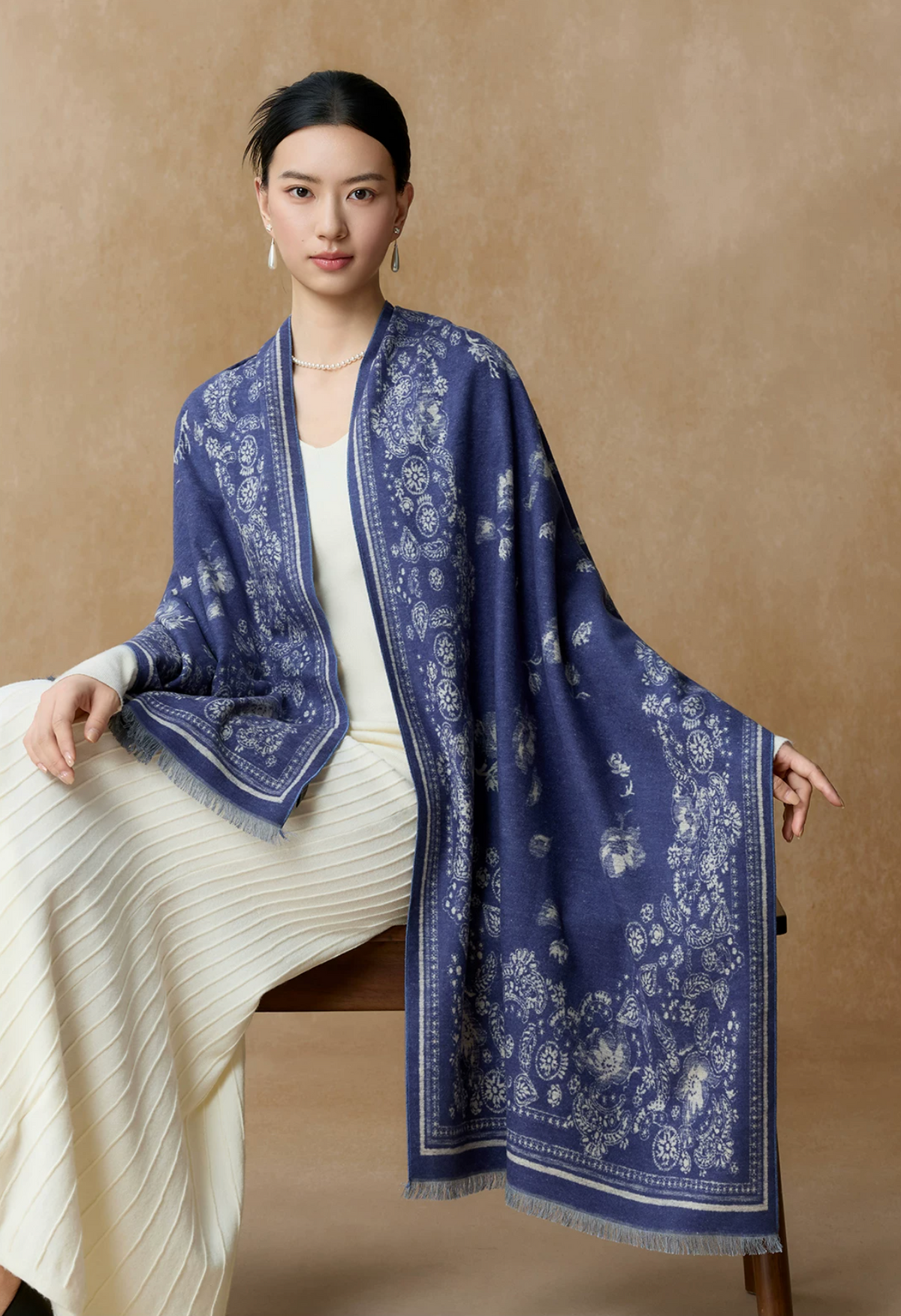 Serene Blossoms Brushed Silk Shawl / Scarf